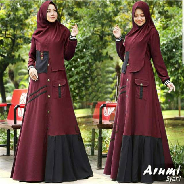 Gamis Muslim Wanita Maxy Arumi Syari Maroon