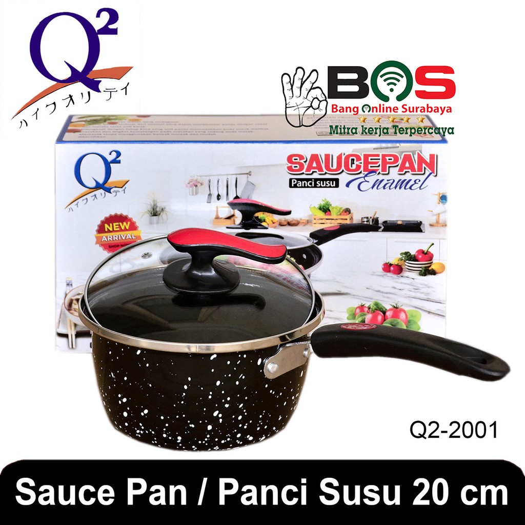 Panci Susu Enamel Diameter 20 CM Q2 2001 Q2-2001 Q22001 Tutup Kaca Sauce Pan
