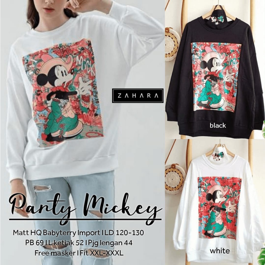 Panty Mickey Kaos Panjang karakter Wanita LD 120-130 cm T-Shirt Wanita Karakter Mat Babyterry Import