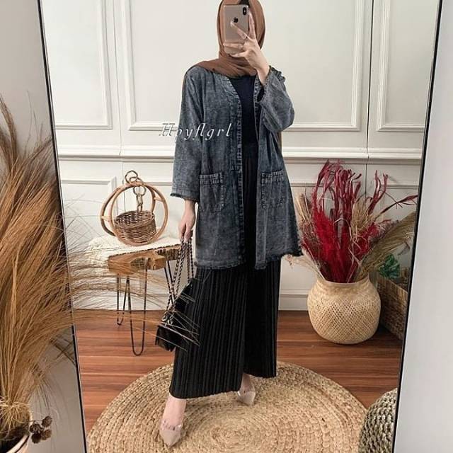 CAPE CAVE OUTER JEANS SAKU DEPAN / CHAVA OUTER