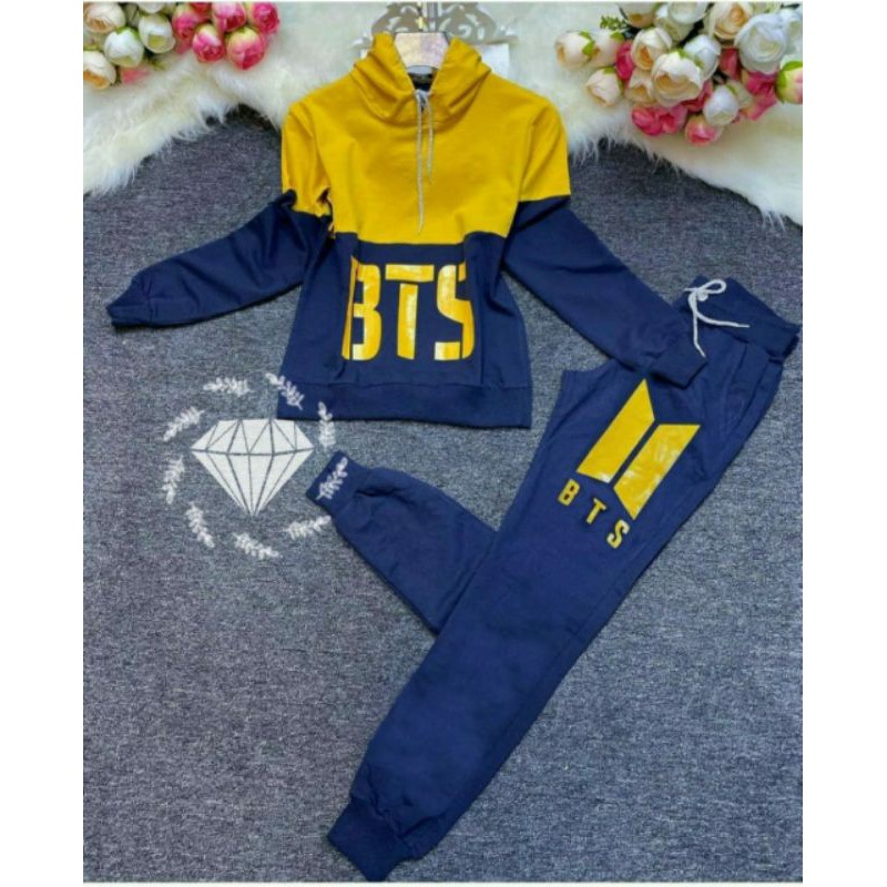 PCS SET PINARIA BTS HOODIE BAHAN BABYTERRY SETELAN ATASAN DAN CELANA KR ADA VIDEO REVIEW PRODUK