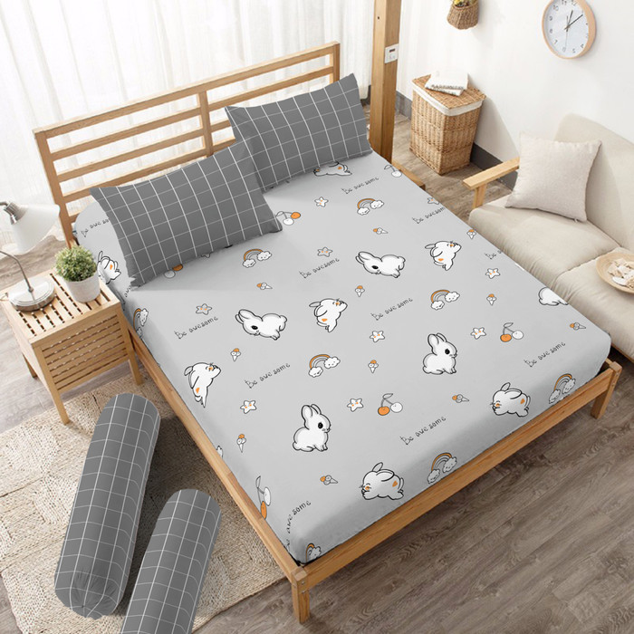 TERL4RI5 Sprei Bunny Kintakun Dluxe Microfiber Abu (5in1) 20 cm Double - 160 x 200 B2