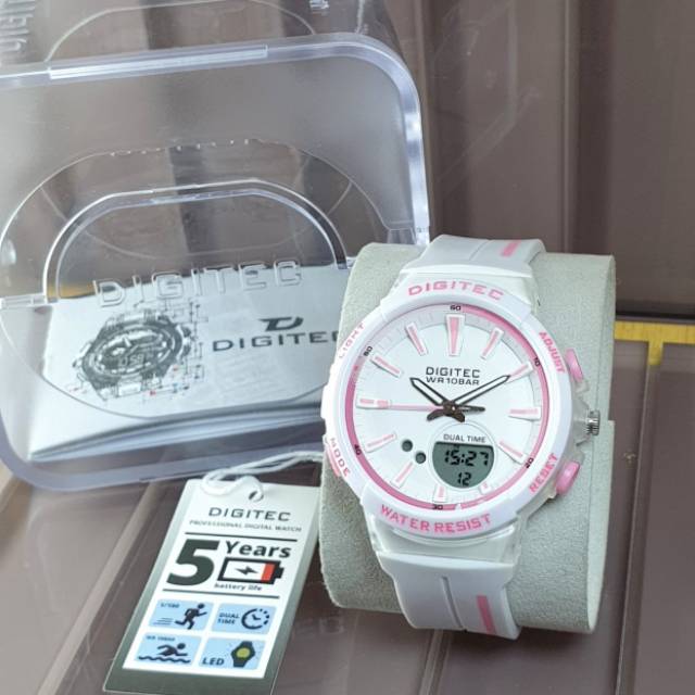 JAM TANGAN WANITA DIGITEC ORIGINAL DG 2126 PUTIH PINK STRAP RUBBER
