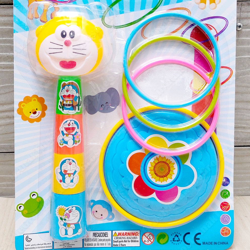 3in1 Gelas Susun Freezebee Ring Toss Mainan Lempar Cincin Gelang Karakter HELLO KITTY DORAEMON