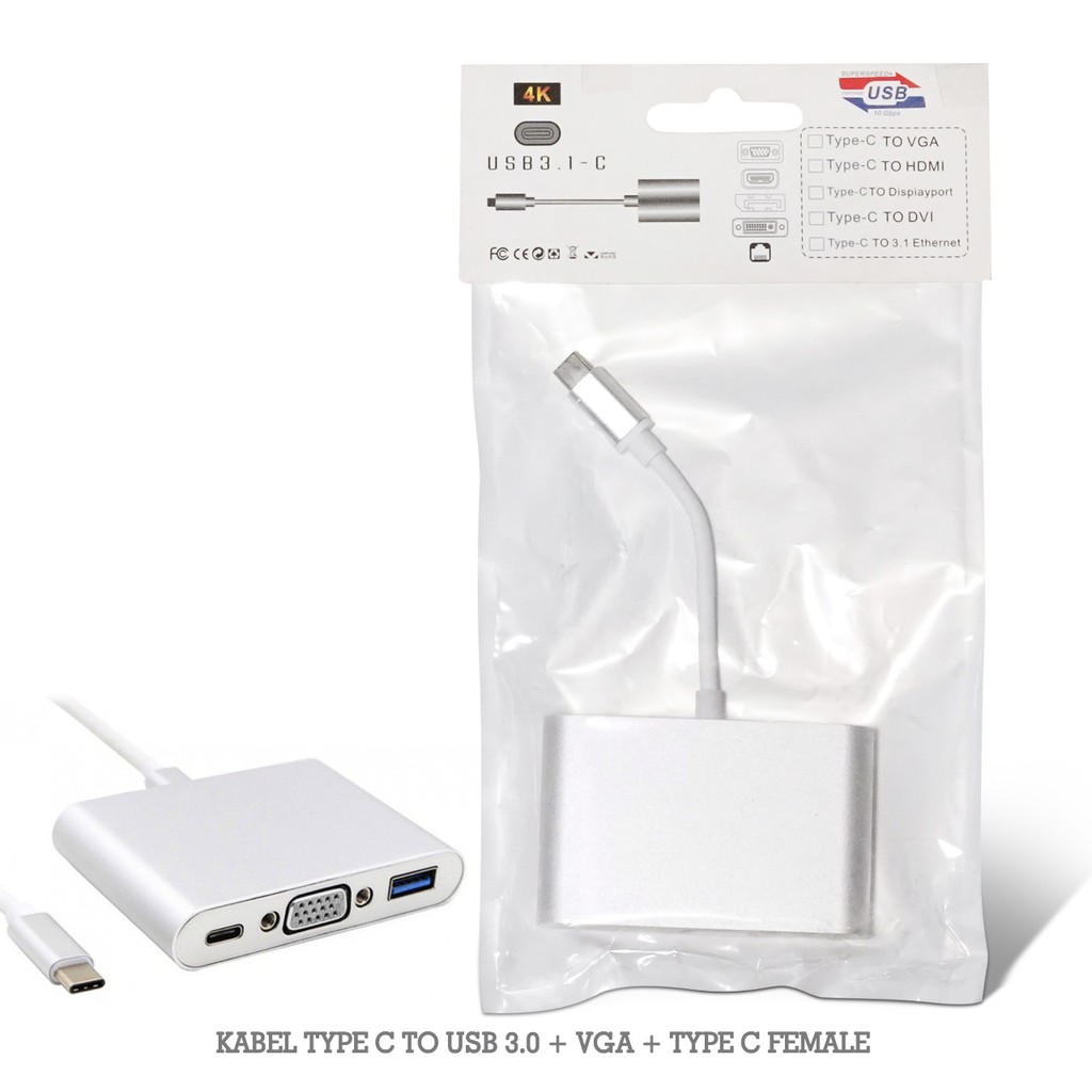 Kabel Adapter Type C Male to VGA Type C & USB Type A Female Adapter