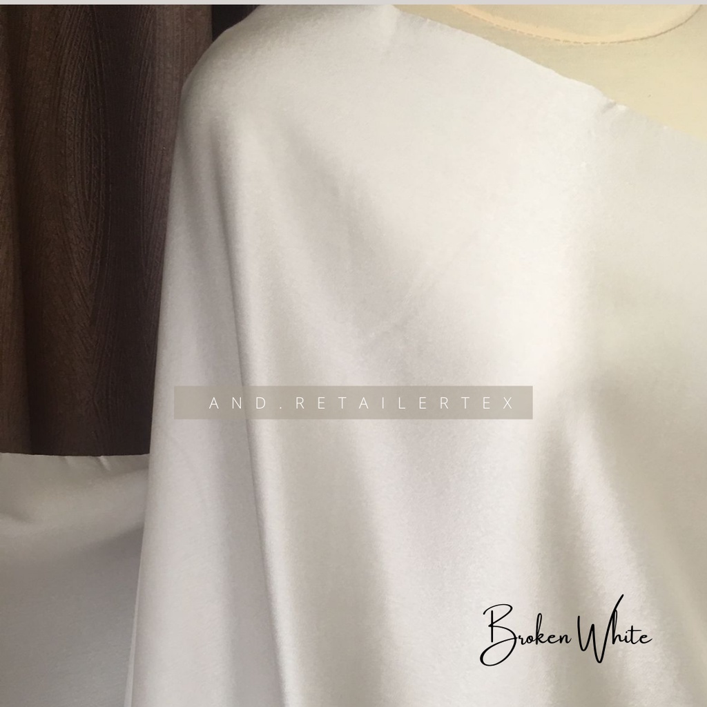 Kain Satin Maxmara Original Pure Silk 100% Warna Putih Tulang Broken White