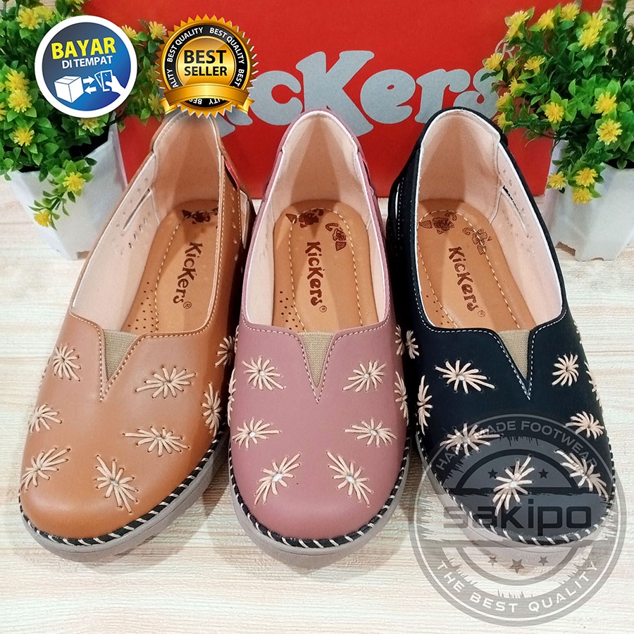 PROMO 12.12 BIRTHDAY SALE SEPATU WANITA DEWASA REMAJA FLAT KICKERS MOTIF SULAM BUNGA TERBARU TERMURAH / SAKIPO