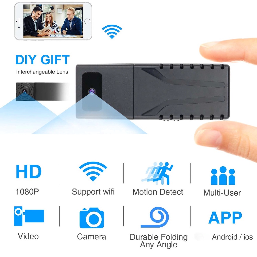 Mini Portabel WIFI Kamera Pengintai Perekam Video Dual Lensa - Promo