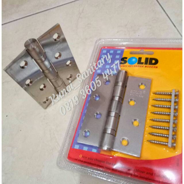 Engsel Pintu 4 Inch Stainless Merk Solid / Engsel Kupu-Kupu Stainless Solid / Engsel Pintu