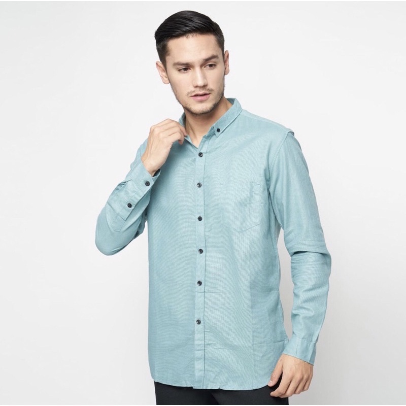 Divesstore Kemeja polos pria lengan panjang basic kasual kantoran biru mint wardah / kemeja cowok / atasan pria