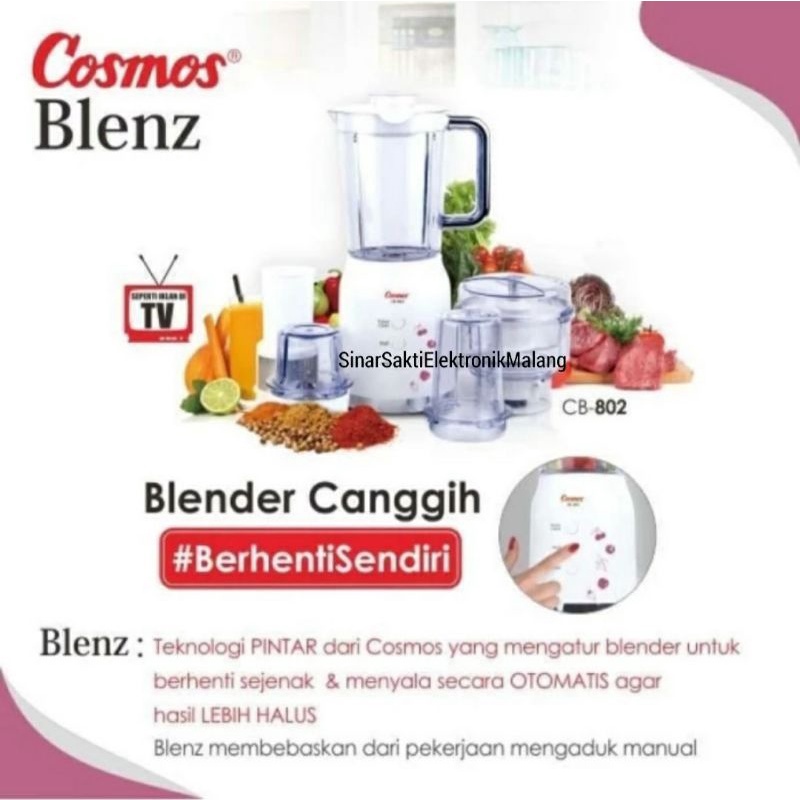 Blender Cosmos Cb 802 Smart 1.2 L 1.2L 4 in 1 Chopper Pencacah Daging Garansi