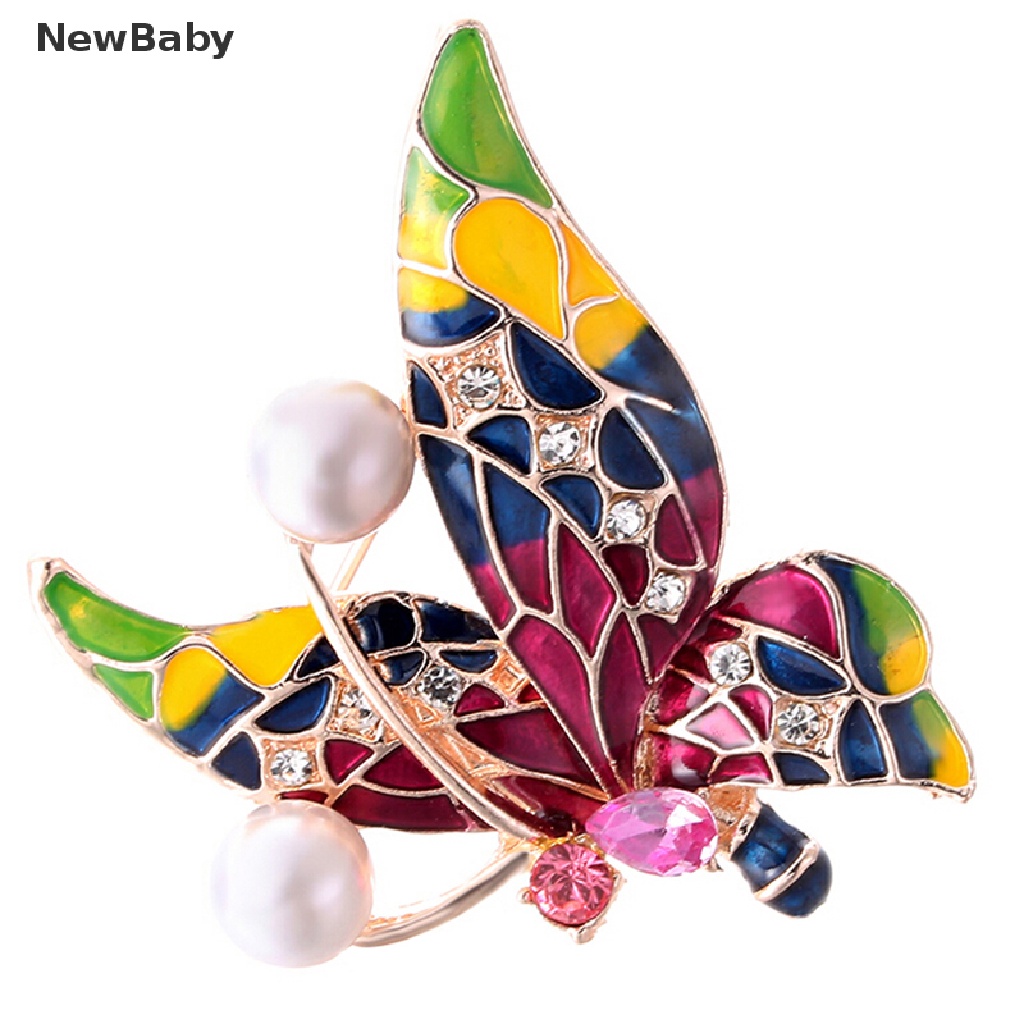 Newbaby Bros Pin Enamel Bentuk Kupukupu Aksen Kristal Untuk Wanita