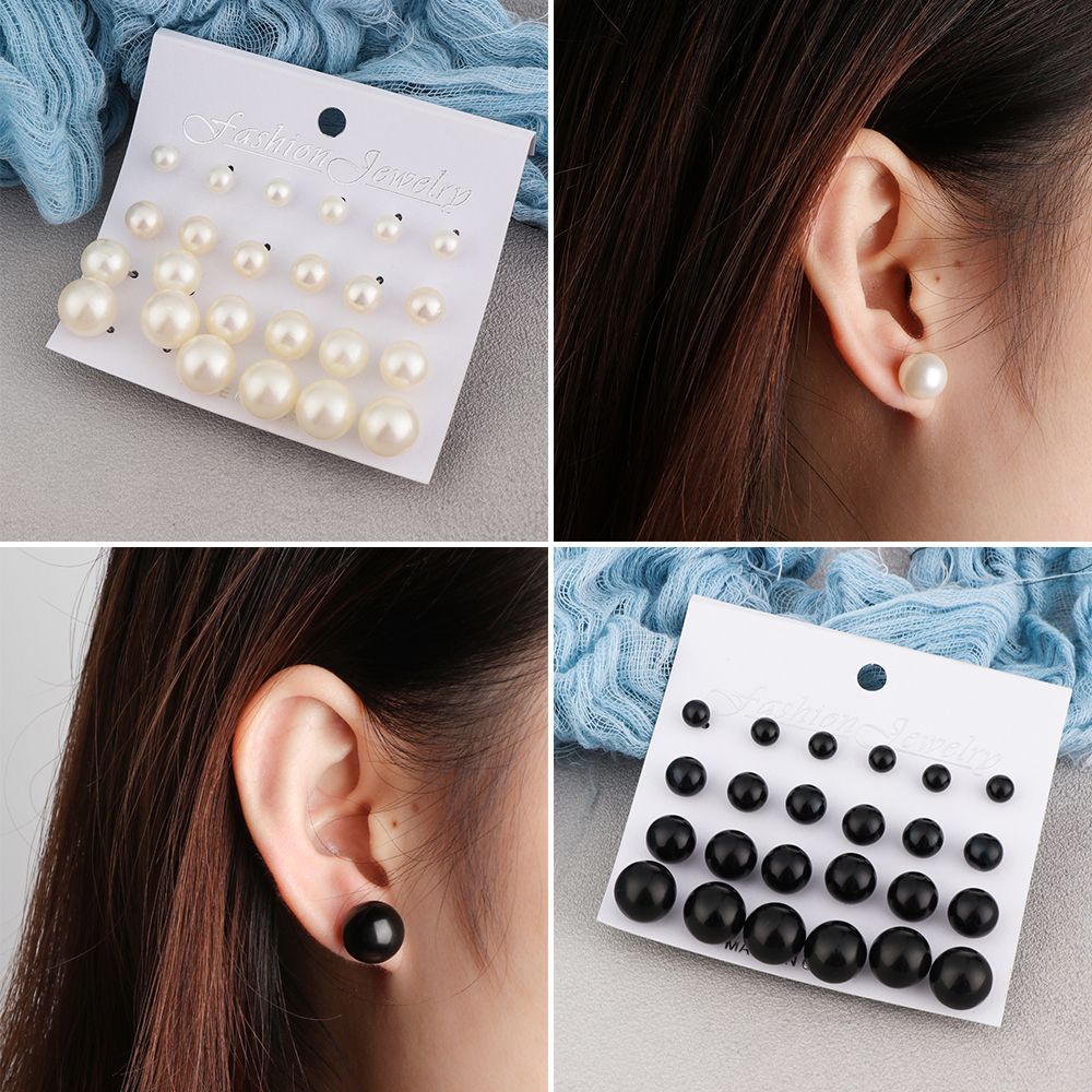 12 Pasang / Set Anting Stud Desain Bola Mutiara Simulasi Warna-Warni Untuk Wanita