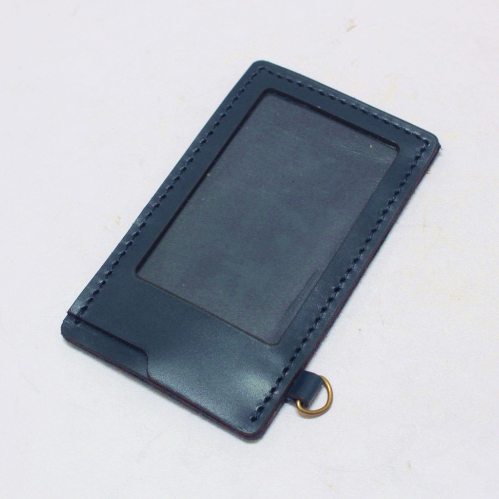 gantungan dompet ID card kulit biru - tali id card holder - PHID823