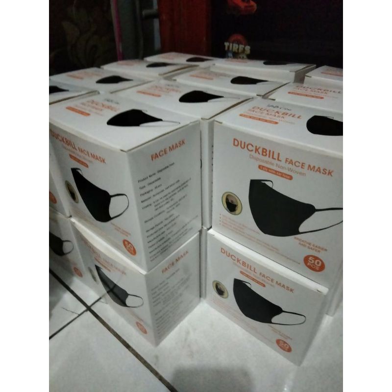 MASKER DUCKBILL 3PLY GARIS PUTIH & HITAM - FACE MASK