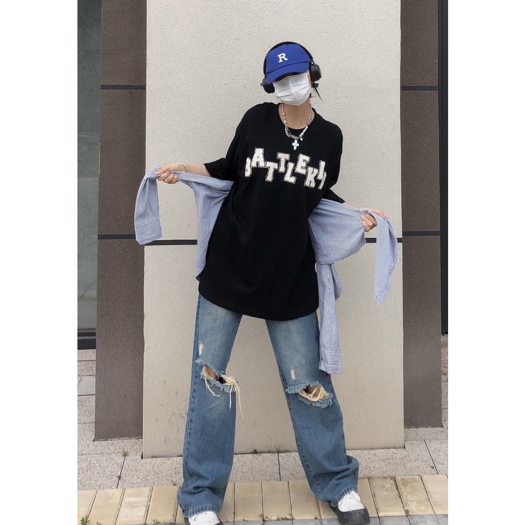 kaos atasan wanita korean style lengan pendek oversize love graphic printing retro kaos hitam