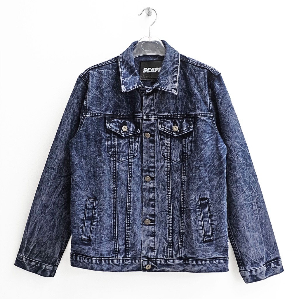 Scape Gear Storm Denim Trucker Jacket Jeans Jaket Pria Acid Wash Blue Biru