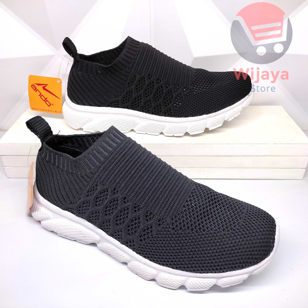 Sepatu Sneaker Slop Ando Rajut Pria 39-43 Warna Hitam Abu untuk Tampilan Kasual yang Stylish OUTSUKA FUBORU