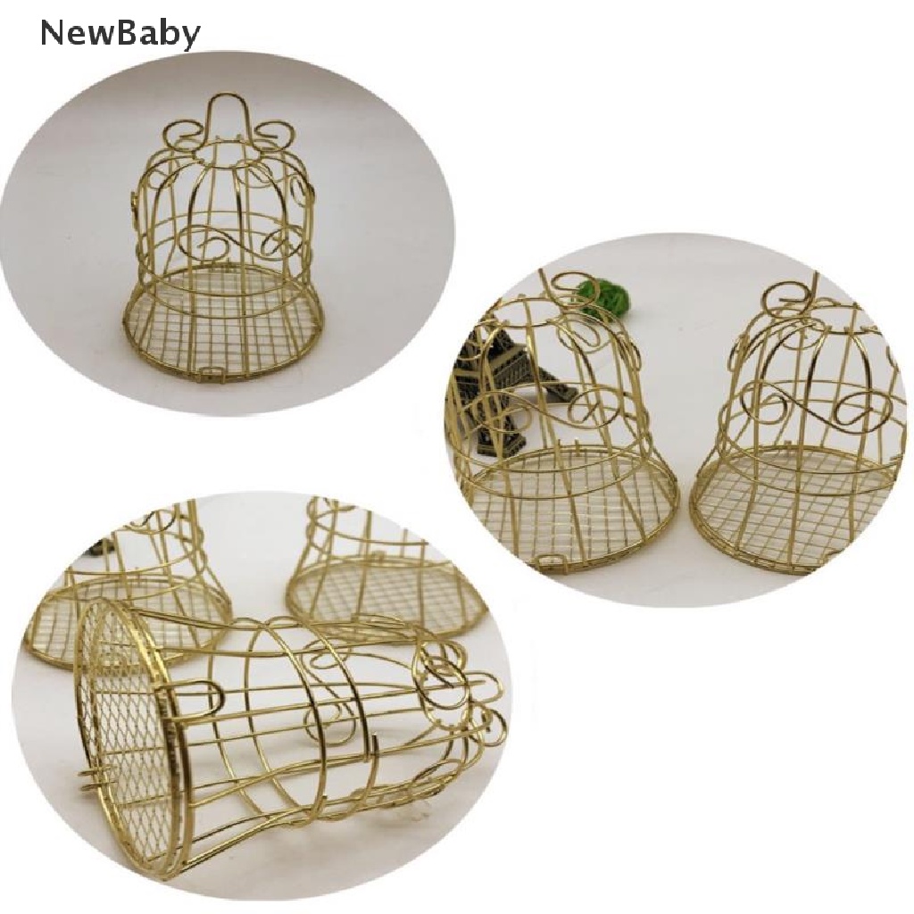 New Kotak Permen Bentuk Sangkar Burung Mini Bahan metal Warna Emas Gaya vintage retro Untuk baby shower