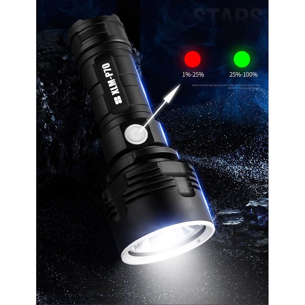 Senter LED USB Rechargeable P70 XHP50 50W 1000 Lumens with 26650