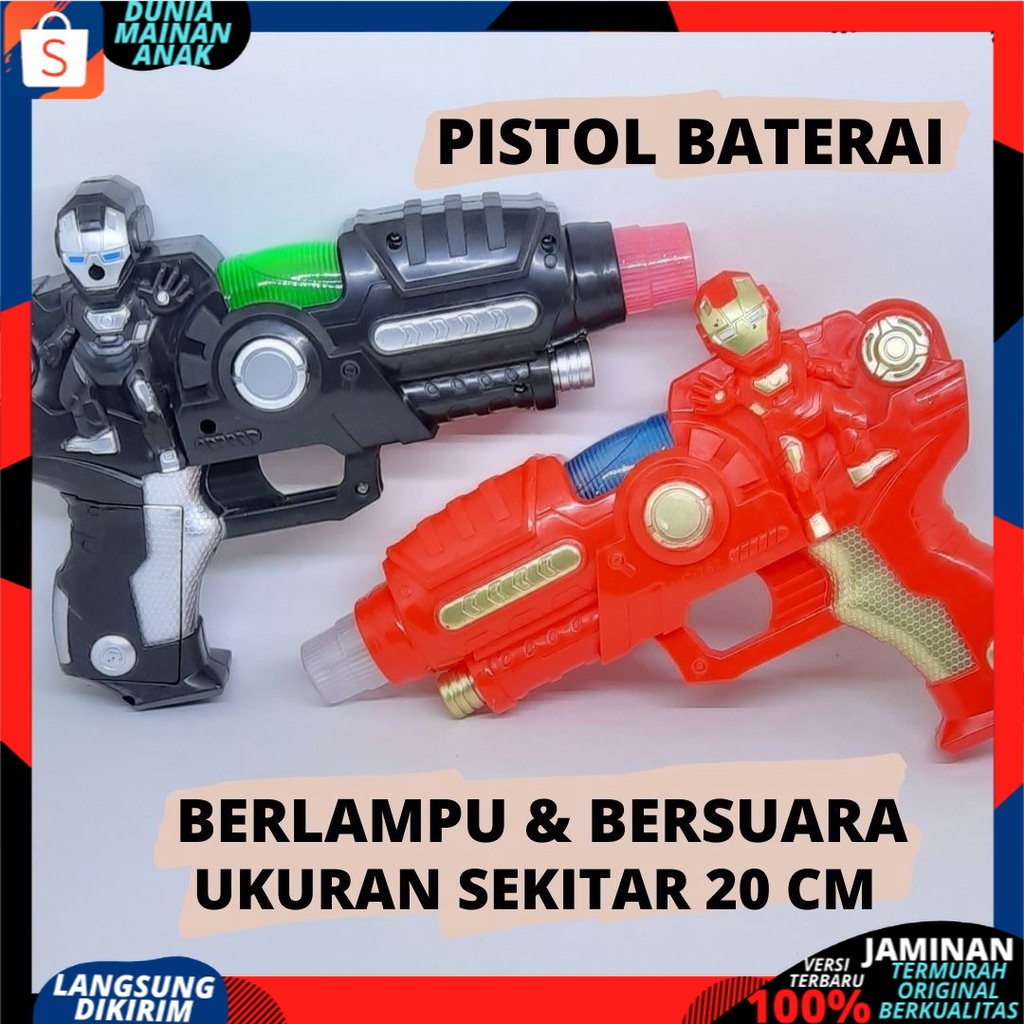 PROMO Mainan Anak Pistol Laser Baterai LED / Mainan Tembak Tembakan Nyala Lampu Dan Musik