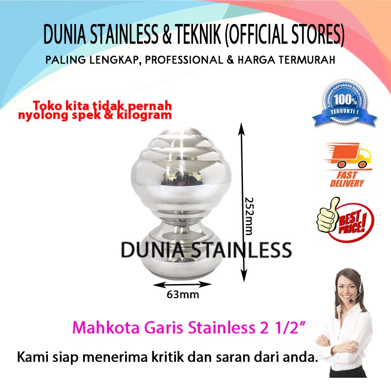 Mahkota Garis Stainless 2 1/2in ornamen hiasan tangga pagar