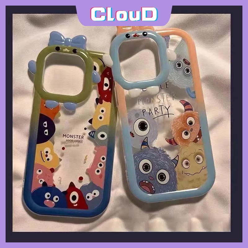 Soft Tpu Transparan Casing Ponsel Samsung A14 A12 A13 A22 A30s A51 A52 A03s A53 A32 A23 A03 A50 A50s A52s A31 A21s A71 A53 A04s M32 A33 A73 A02s A11 3D Busur Lucu Kartun Monster Cover