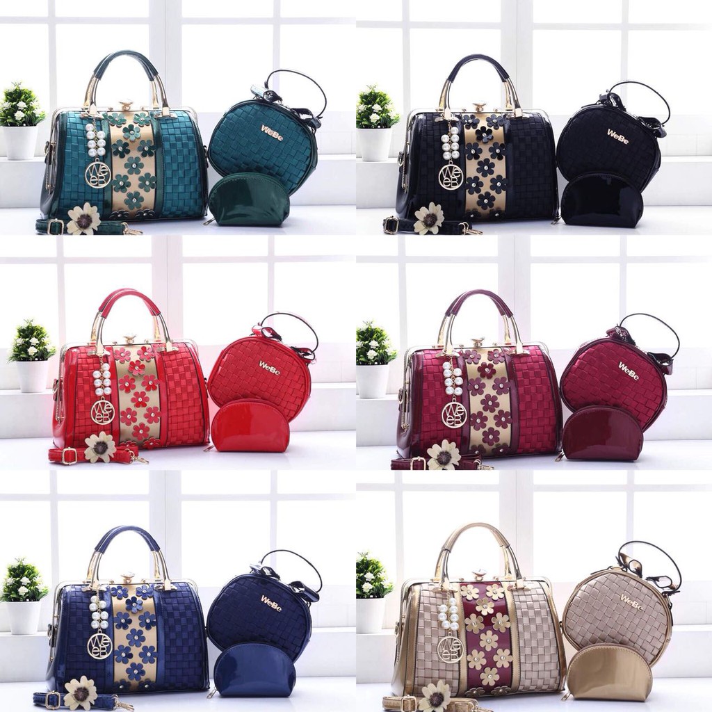 Webe Behel Flora 5712 VIC SUPER SALE TAS BATAM MURAH HANDBAG WANITA BAGS 3IN1 IMPORT TAS BEST SELLER