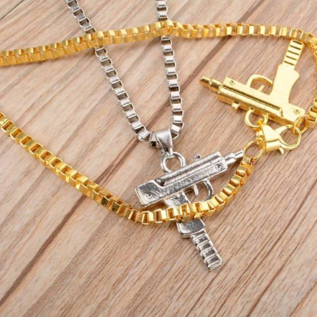 NeckLace Pendant UZI GOLD&SILVER...bukan kalung supreme..Gold Chain necklace..kalung hip hop