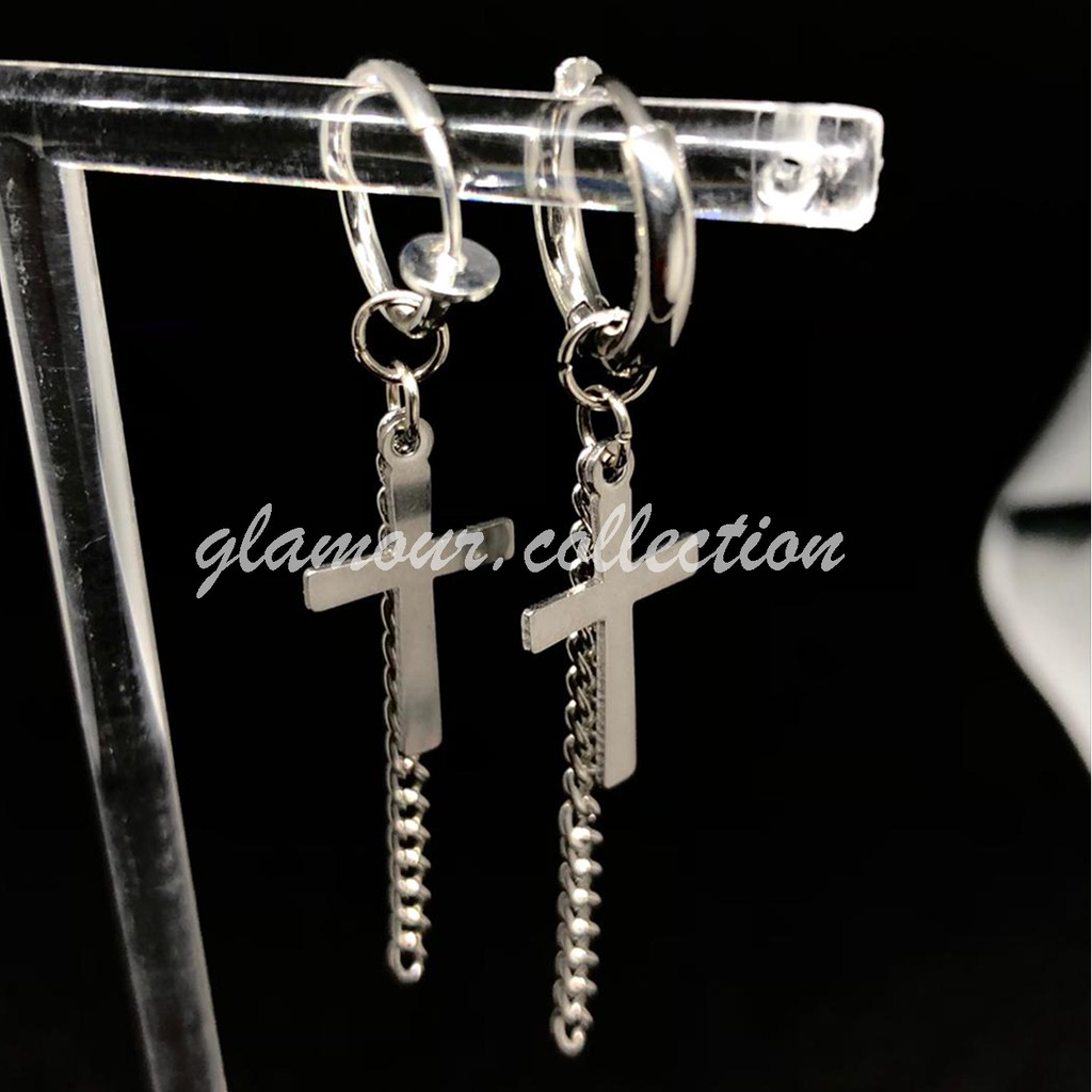 [COD] Anting Tindik/Jepit Telinga Model BTS Bandul Rantai Salib KPOP GLMR 3 Fashion Pria/Wanita