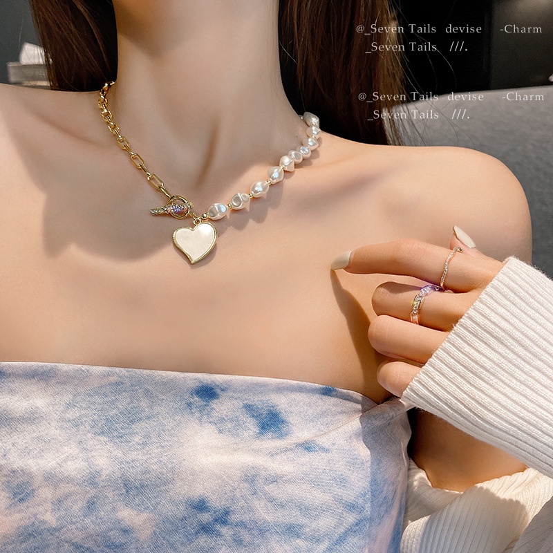 AY(CN) Elegant Heart Butterfly Pendant Necklace Pearl Stitching Gold Silver Chain Choker for Women Accessories Jewelry Gift