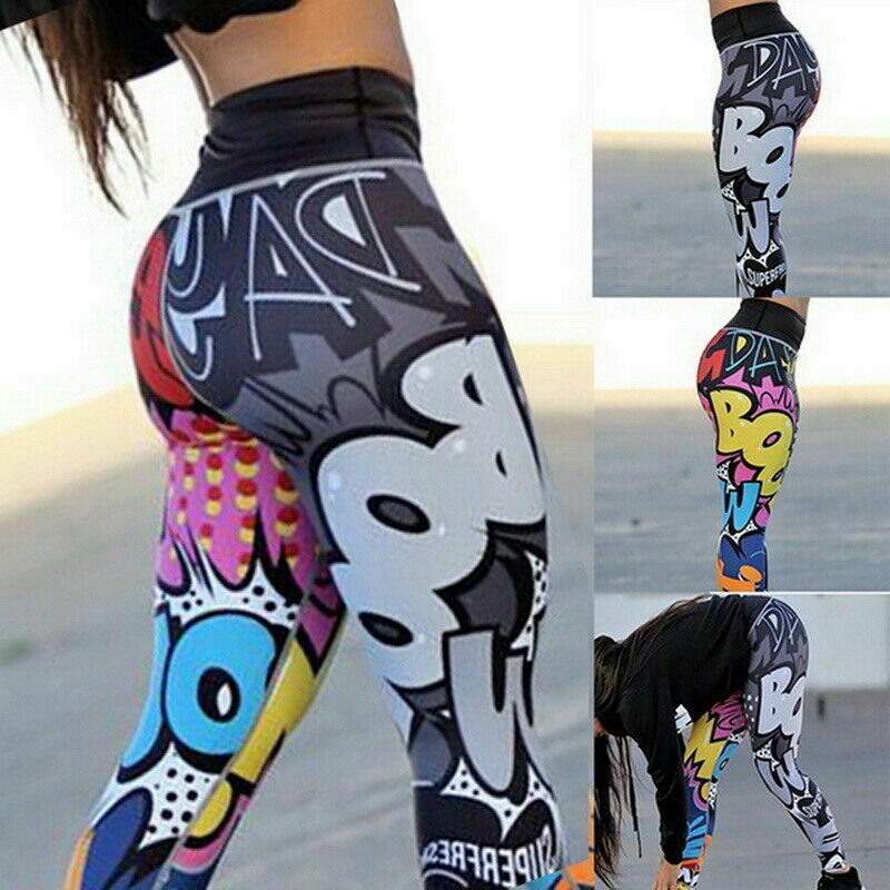  Celana  Legging Wanita  High Waist Motif Print Graffiti 