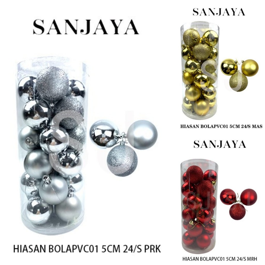 BOLA NATAL / AKSESORIS BOLA NATAL / ORNAMEN HIASAN NATAL / DEKORASI POHON NATAL / NATAL HIASAN BOLA PVC01 5CM 24/S