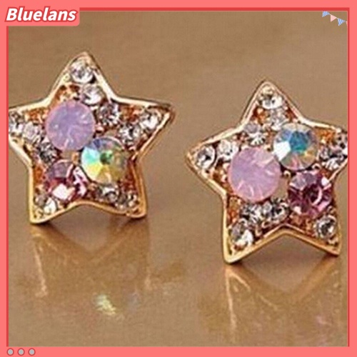 Bluelans Anting Stud Bentuk Bintang Aksen Berlian Imitasi Gaya Elegan Untuk Wanita