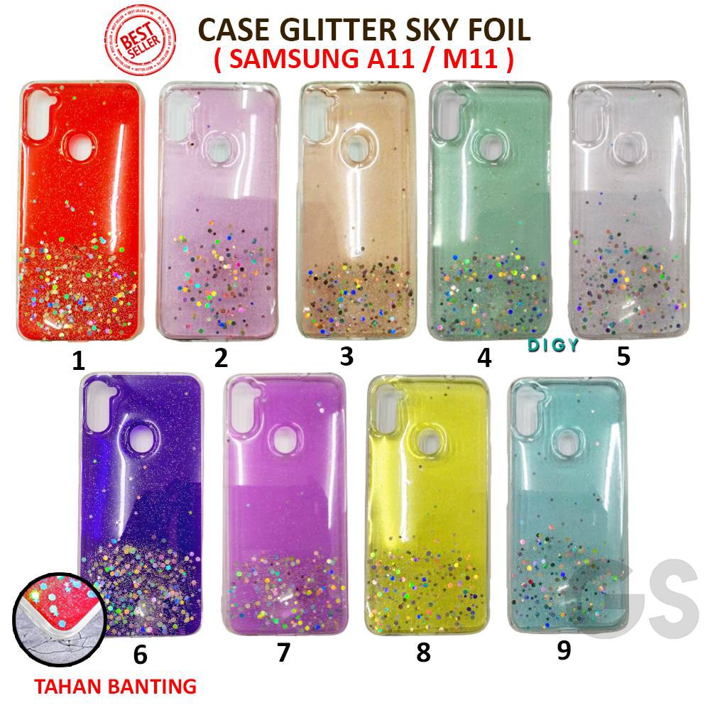 Case Import Samsung A22 A01 CORE  A01  A11 M11   Sparkly Silver Foil  Sky Soft Case