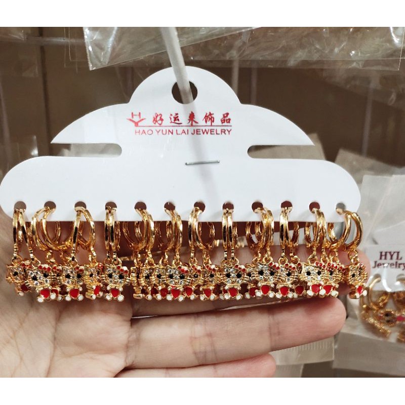 Fifi Fashion Anting Gantung Anak Lucu merah kilau Model Perhiasan Lapis emas 28#