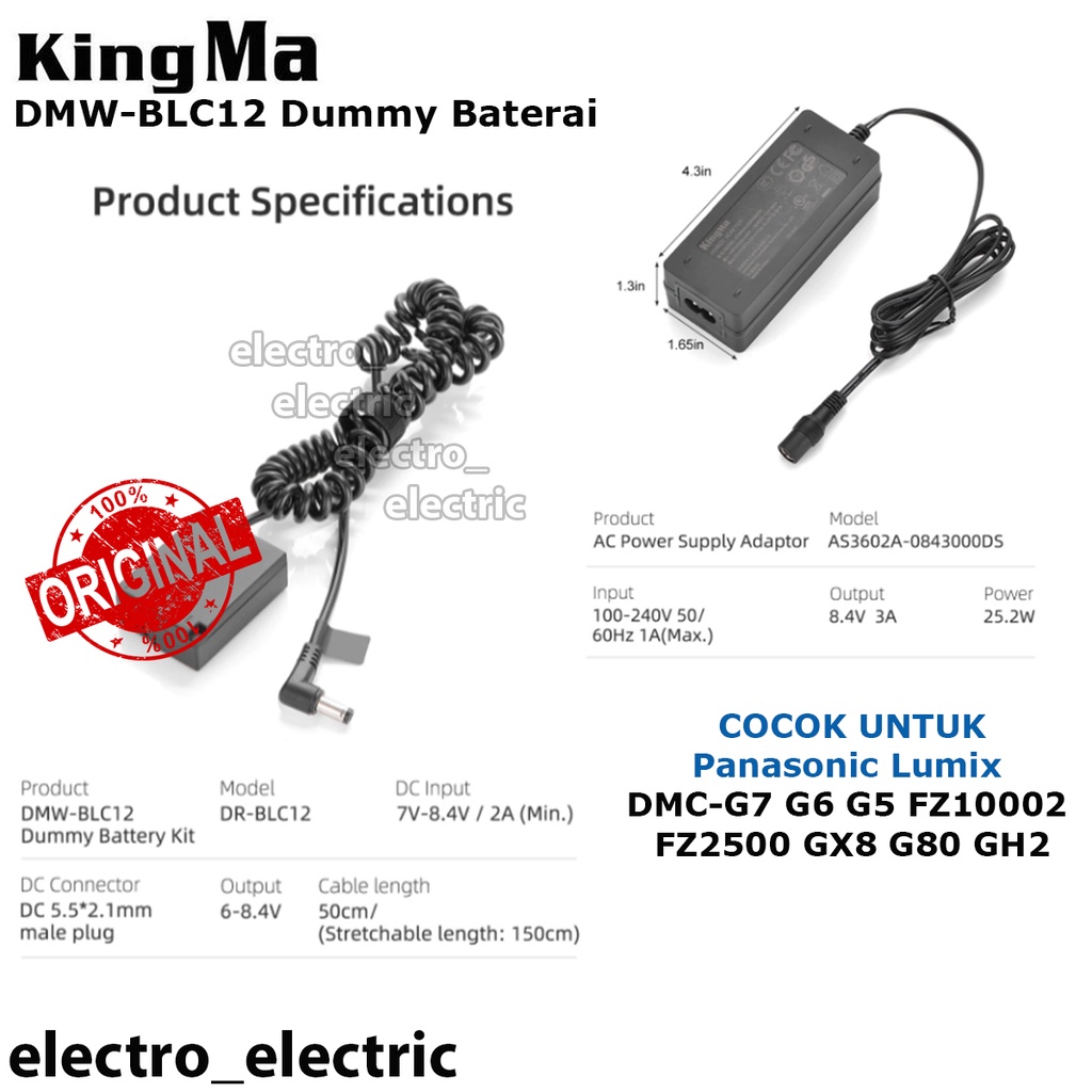 KingMa DMW-BLC12 Dummy Baterai dengan Adaptor untuk Panasonic Lumix