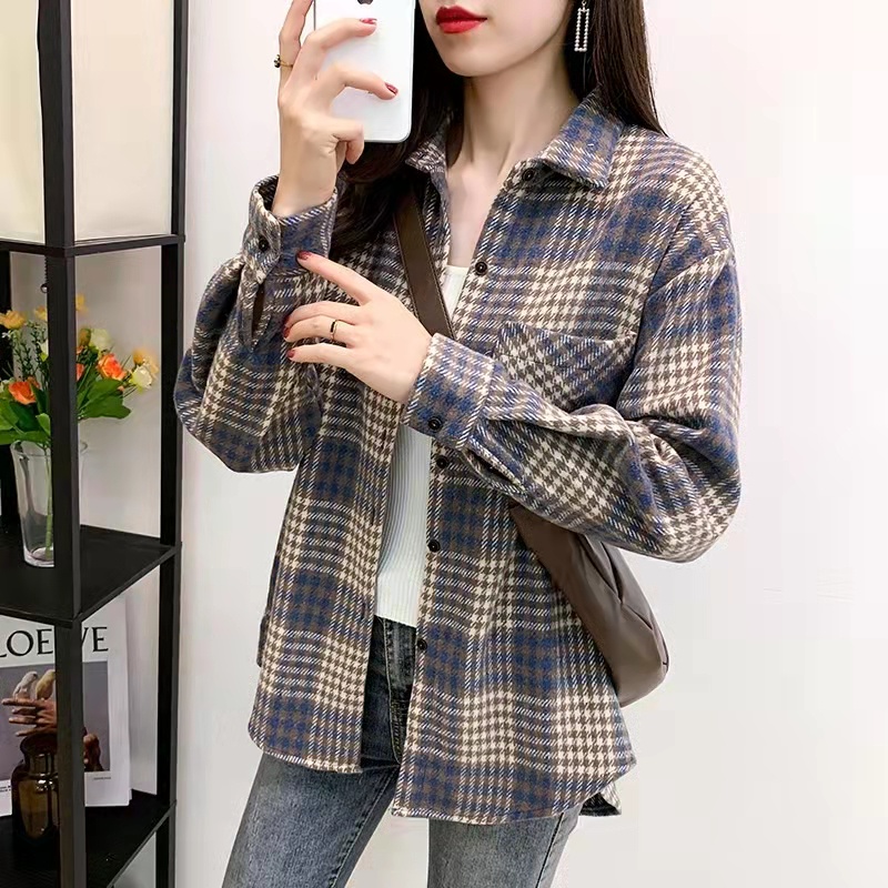 Kemeja Tartan Oversize Wanita Lengan Panjang Kekinian Oversize Shirt Flane Kotak Kotak