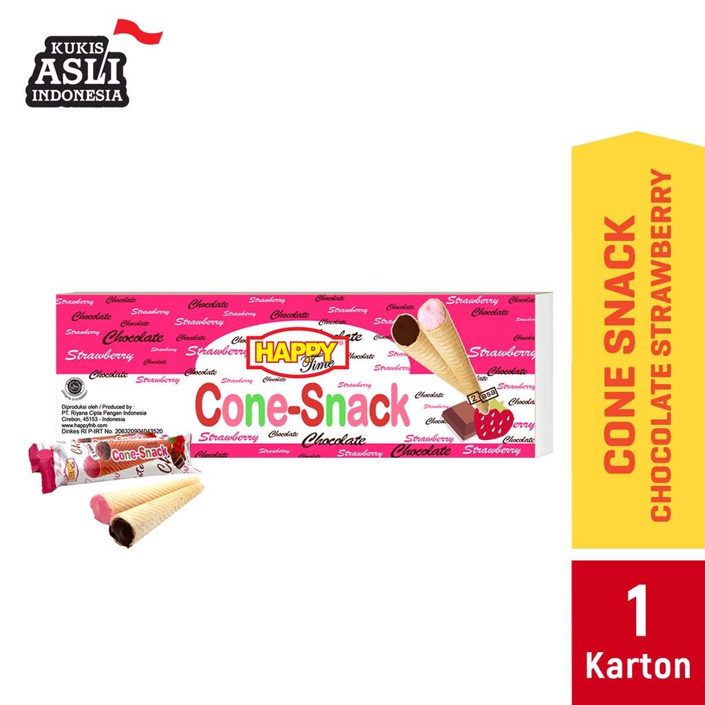 

Happy Time Cone Snack Coklat Strawberry (1 Karton isi 12 Renceng)
