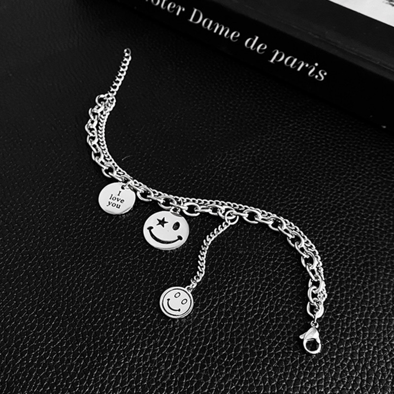 Titanium Steel Double-layer Smiley Face Bracelet Accessories Trendy Hip-hop Simple