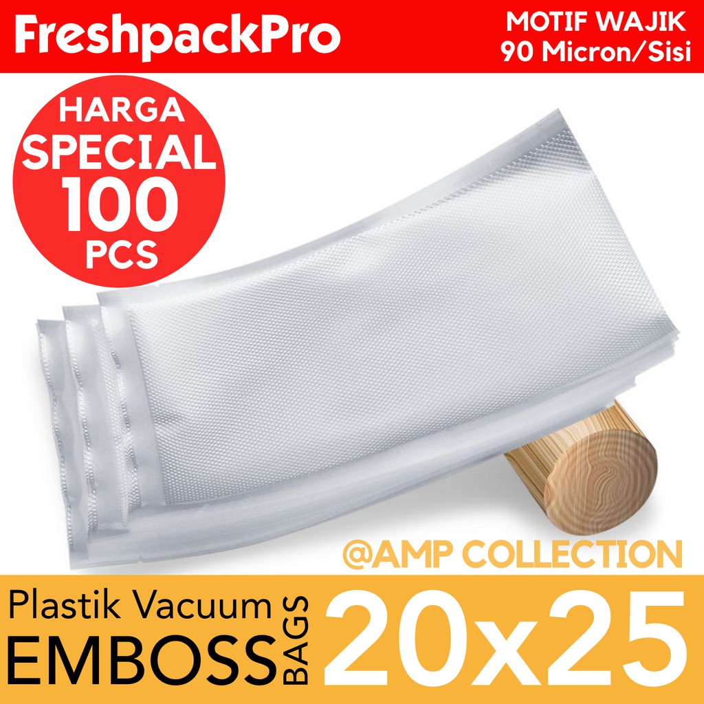 FreshpackPro 20CM X 25CM Plastik Vacum / Vacuum Sealer Packing Bag Embos / Embossed Food Grade 100Pcs