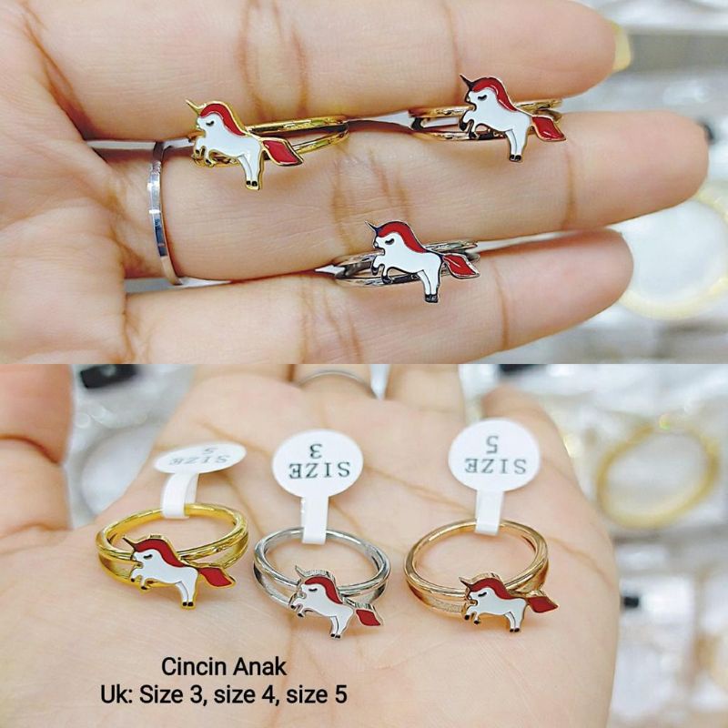 Cincin Anak Karakter Kuda Poni Merah Titanium Anti Karat Import