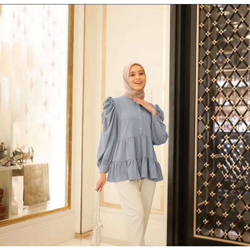 puff blouse blue size L by vanilla hijab