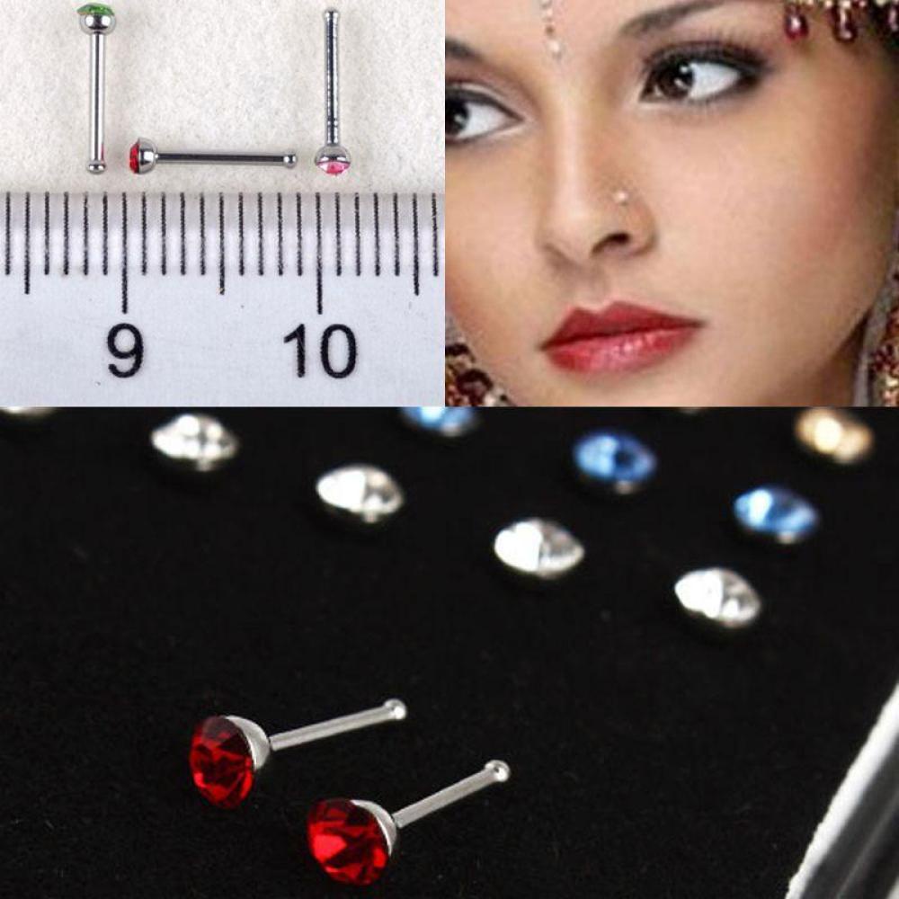 Timekey 40pcs Cincin Tindik Hidungtubuh Bahan Surgical Steel Hias Kristal Aneka Warna Untuk Wanita E5M7