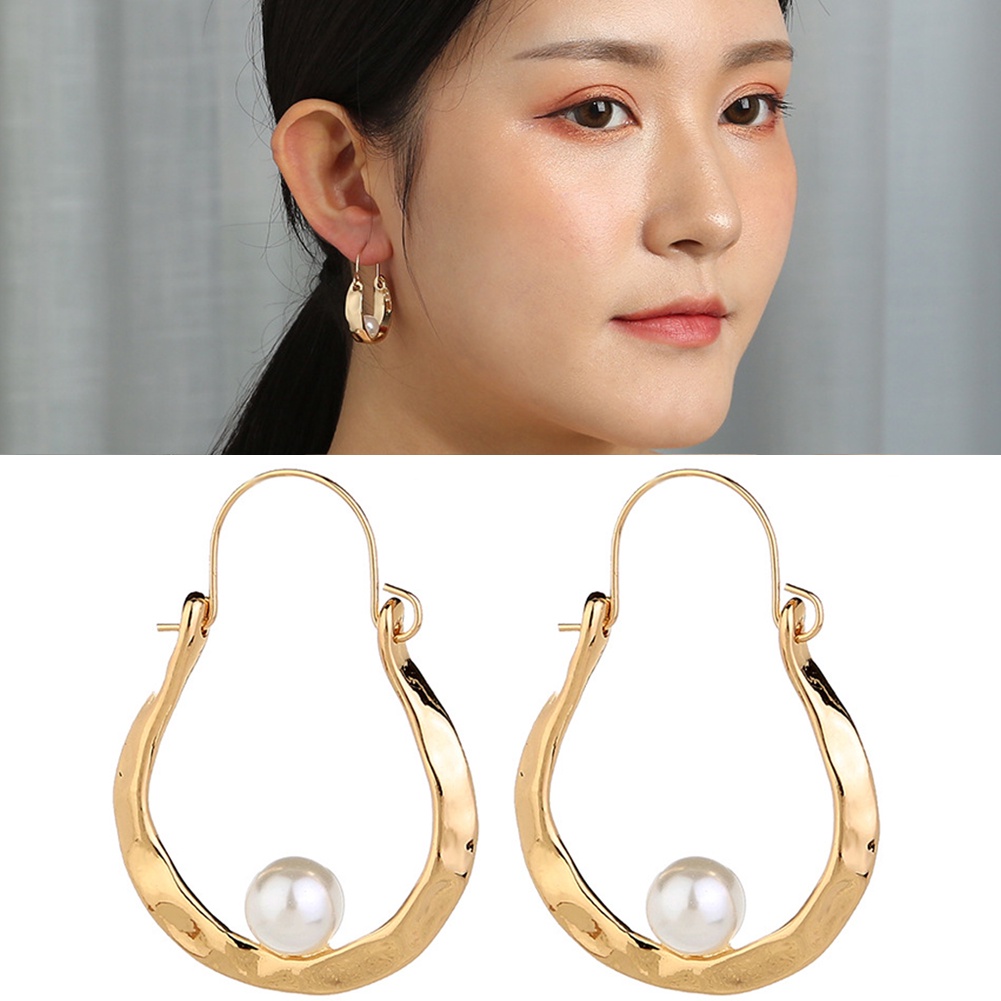 Hu Hu Hu Hu Hu Alat Bantu Pasang Kacamata♡ Anting Bentuk U Aksen Mutiara Imitasi Bahan Alloy Untuk Wanita