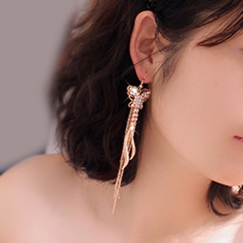 Hu Hu Hu Hu Hu Alat Bantu Pasang Kacamata♡ Anting Gantung Panjang Model Kupu-Kupu + Bulan Sabit + Berlian Imitasi Untuk Wanita