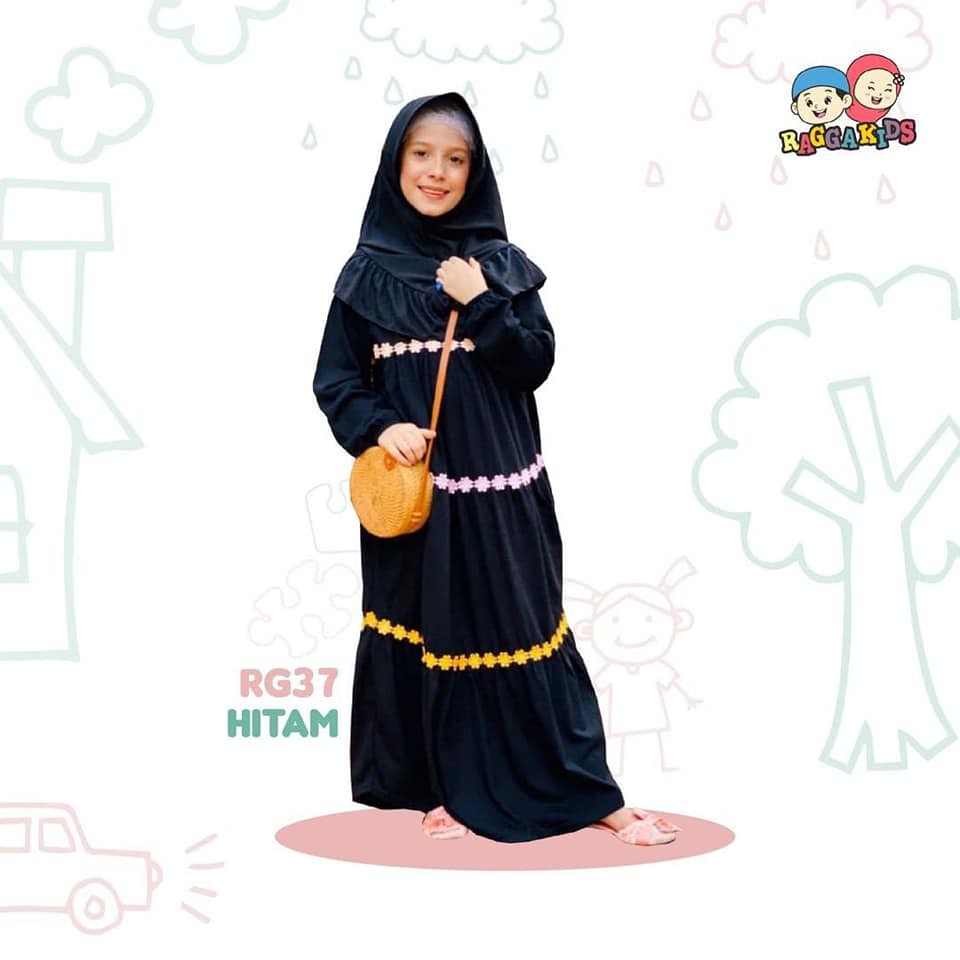  1 12 Tahun RG 37 Black Baju Muslim Gamis  Kaos  Anak 