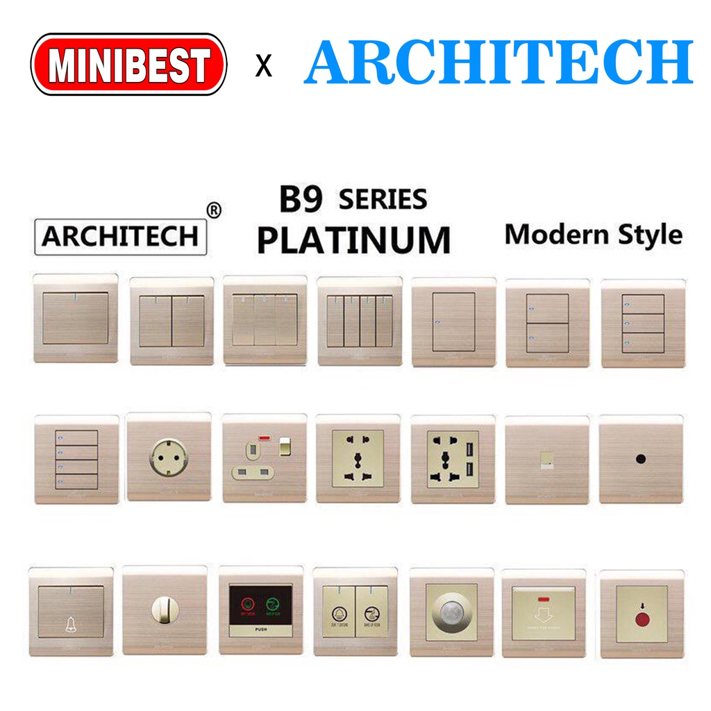 [MB] ARCHITECH PLATINUM B9 GOLD SAKLAR LAMPU/ STOP KONTAK SAKELAR/ CETEKAN/ COLOKAN (MB)