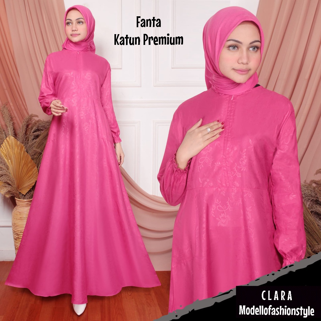 Clara - Gamis Dress L / XL Jumbo Polos Emboss Busui Bahan Katun 100% Berkualitas Warna Pink Tua Fant
