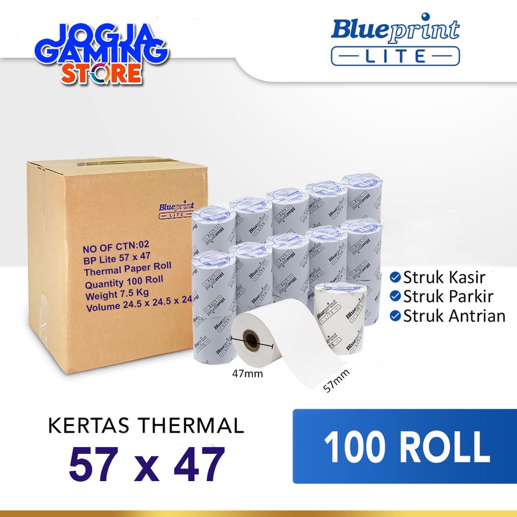 

KERTAS THERMAL KASIR STRUK BLUEPRINT Lite 57x47 - 57 x 47 - 1 Dus